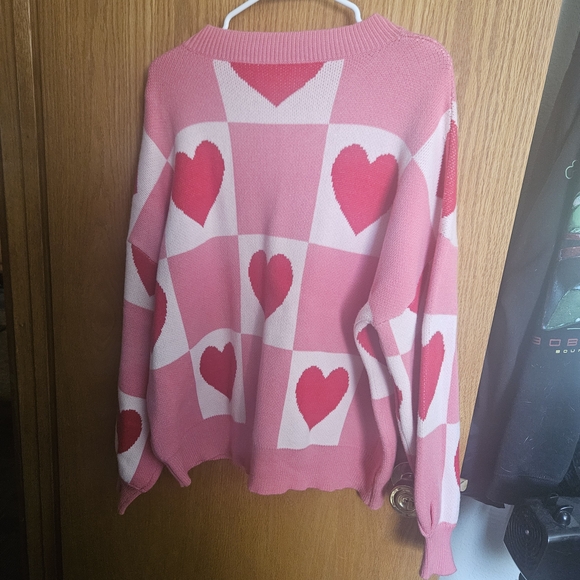 Pink Heart-Print Women's Sweater - Picture 2 of 3